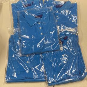 NEW Womens 5 Pack Bundle of Coastal Blue Knit Polo Shirts Size Small & Medium